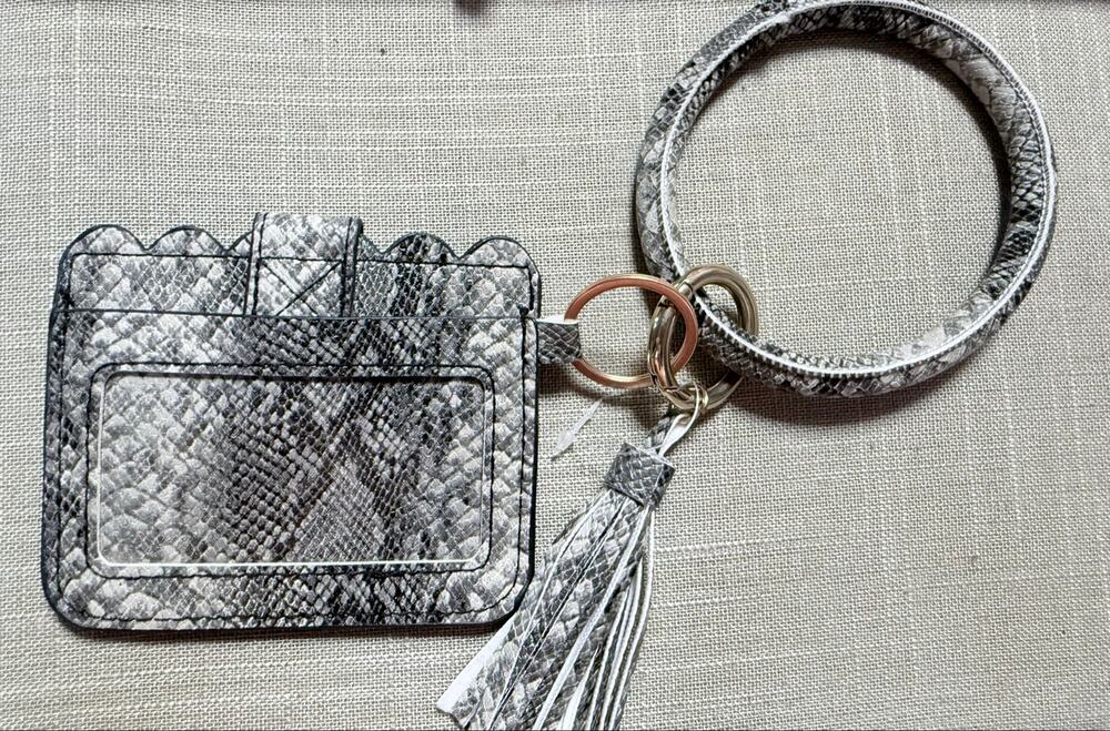 Snakeskin Print Wristlet Keychain Wallet Card Holder Tassel